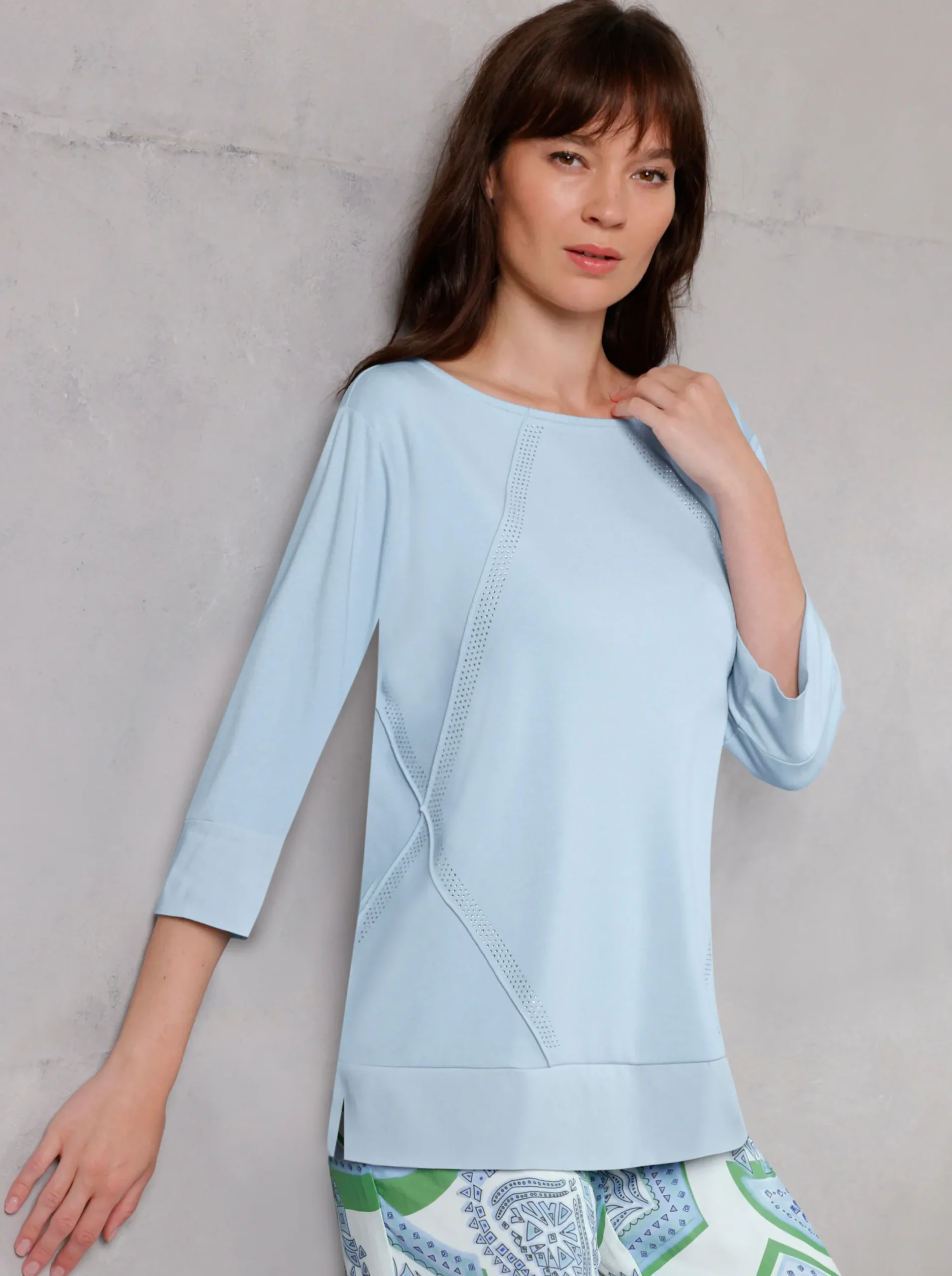 Pullover|Shirts|CREATION L PREMIUM Sweatshirt im Lagenlook mit Webbesatz hellblau