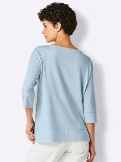 Pullover|Shirts|CREATION L PREMIUM Sweatshirt im Lagenlook mit Webbesatz hellblau