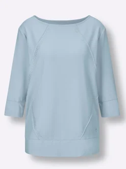 Pullover|Shirts|CREATION L PREMIUM Sweatshirt im Lagenlook mit Webbesatz hellblau