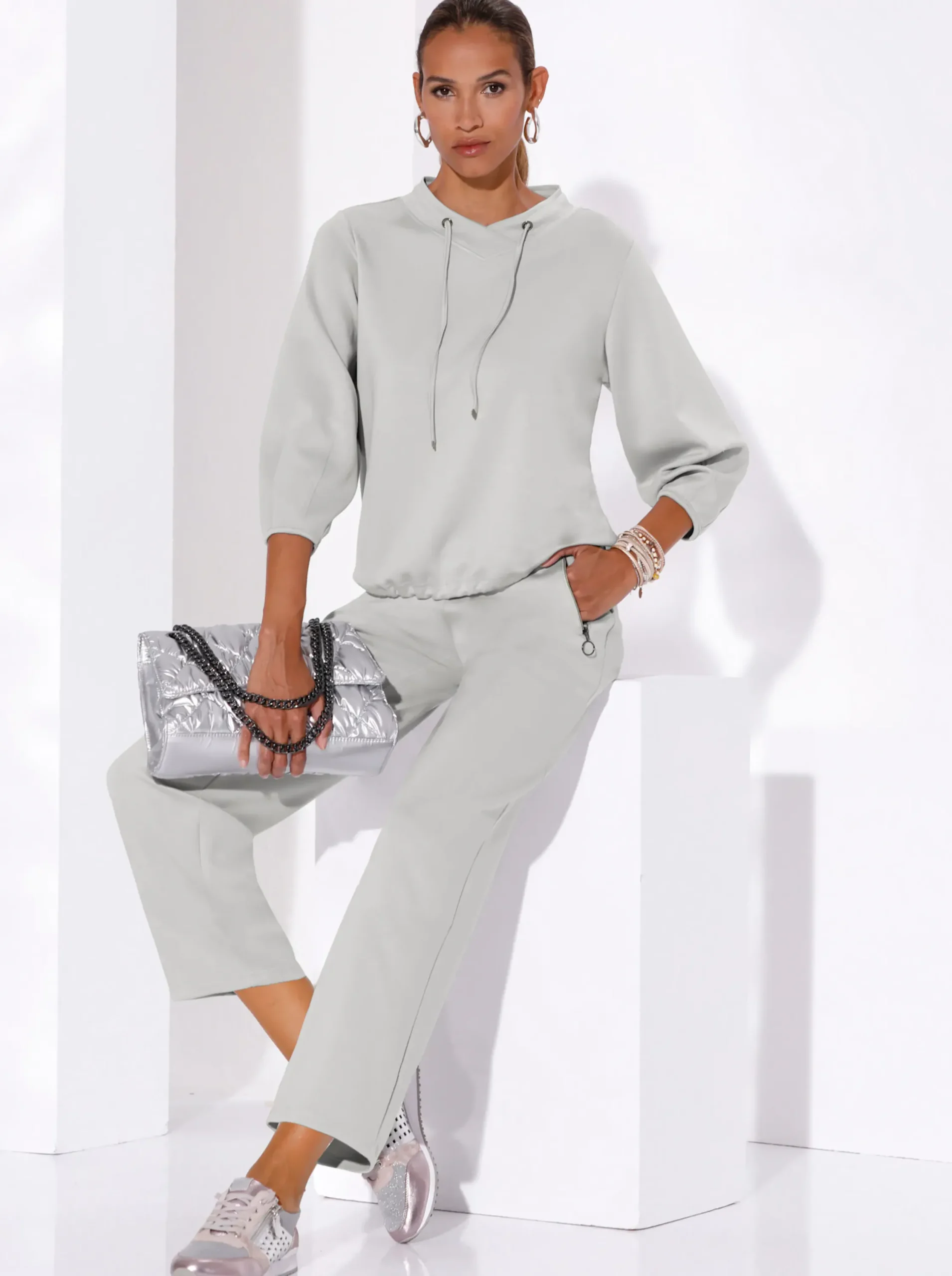 Pullover| Sweatshirt im softweichen Modal-Mix hellgrau