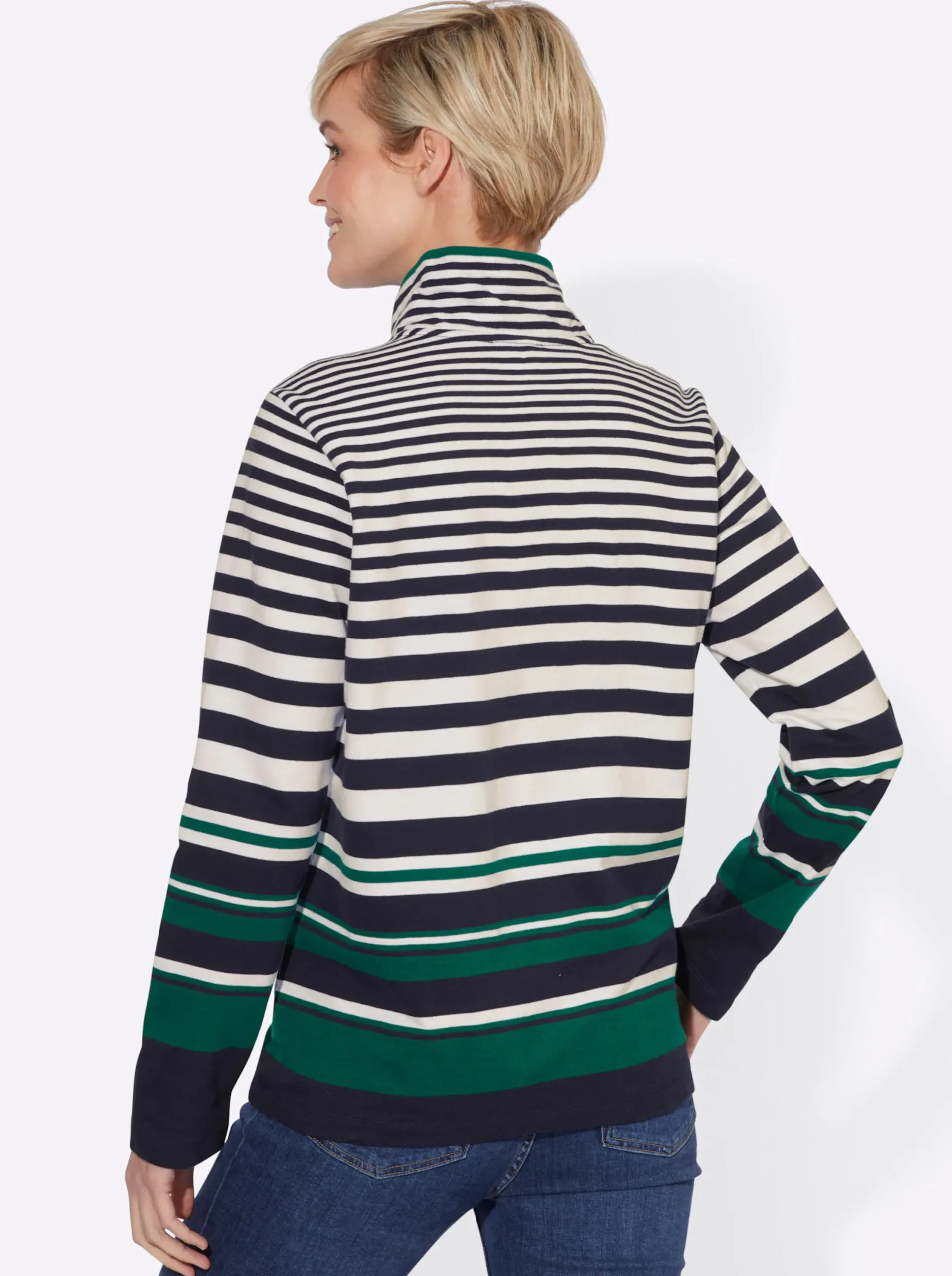 Pullover| Sweatshirt im Streifen-Dessin marine-dunkelgrün-gestreift