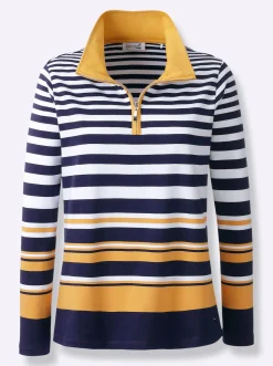 Pullover|Shirts| Sweatshirt im Streifen-Dessin marine-ocker-gestreift
