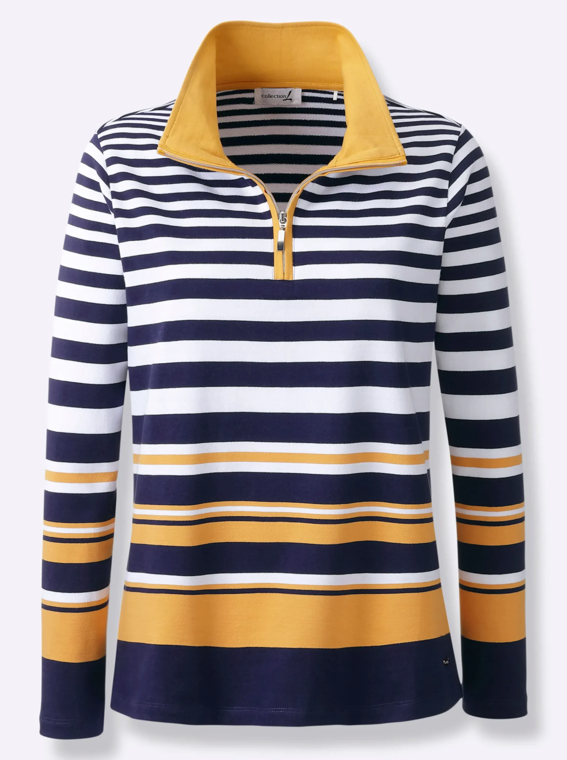Pullover|Shirts| Sweatshirt im Streifen-Dessin marine-ocker-gestreift
