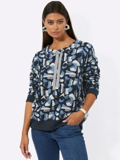 Pullover| Sweatshirt in Jacquard-Qualität, bedruckt mittelblau-royalblau-gemustert