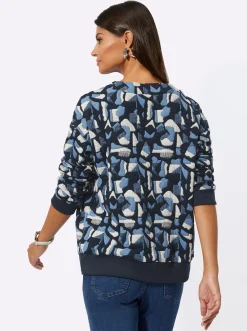 Pullover| Sweatshirt in Jacquard-Qualität, bedruckt mittelblau-royalblau-gemustert