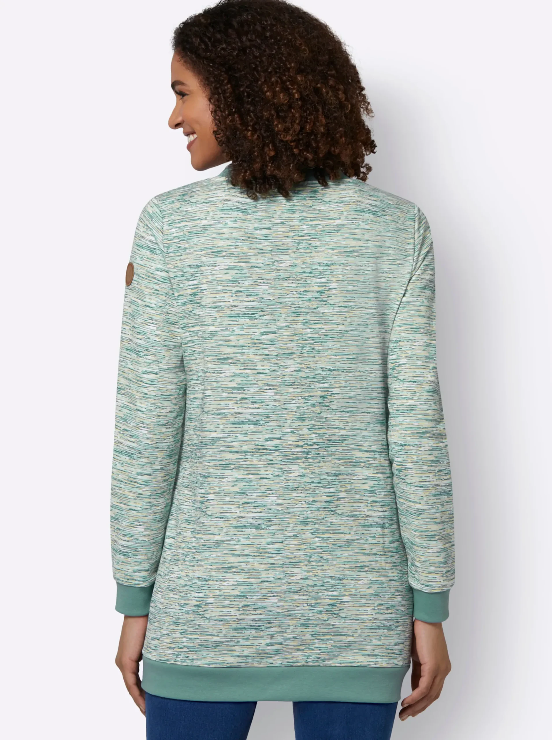 Pullover| Sweatshirt in Longform jade-weiß-meliert