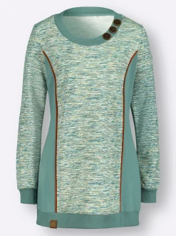 Pullover| Sweatshirt in Longform jade-weiß-meliert