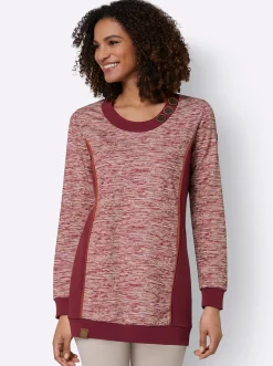 Pullover|Shirts| Sweatshirt in Longform dunkelrot-weiß-meliert