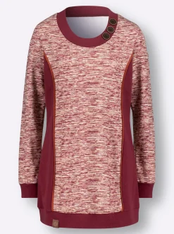 Pullover|Shirts| Sweatshirt in Longform dunkelrot-weiß-meliert