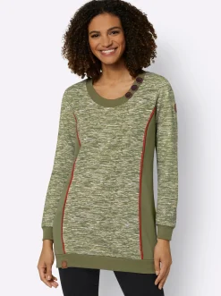 Shirts| Sweatshirt in Longform olive-weiß-meliert