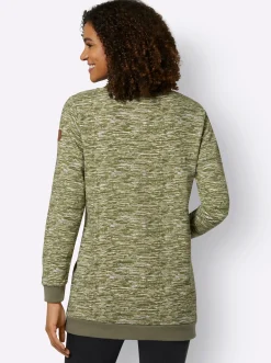 Shirts| Sweatshirt in Longform olive-weiß-meliert