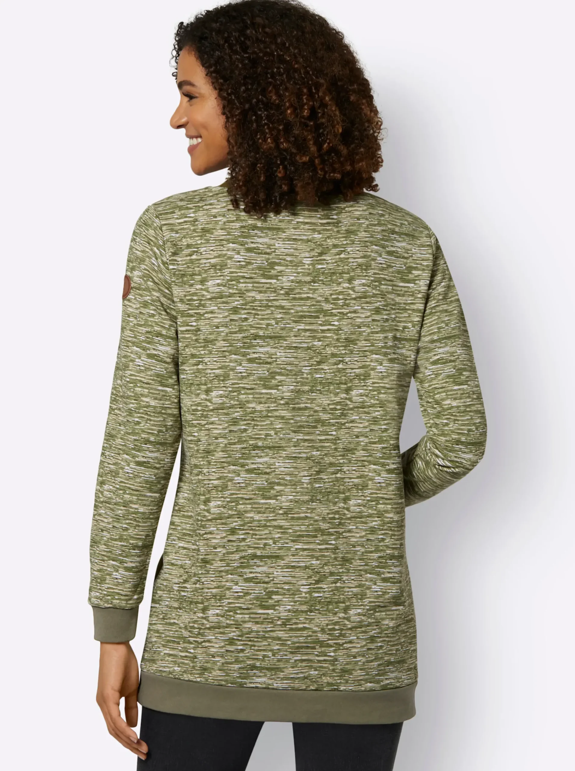 Shirts| Sweatshirt in Longform olive-weiß-meliert