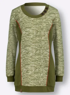 Shirts| Sweatshirt in Longform olive-weiß-meliert