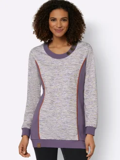 Shirts| Sweatshirt in Longform feige-weiß-meliert