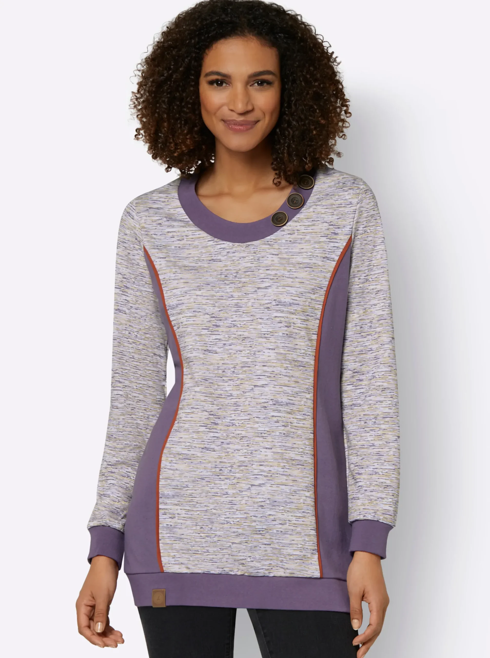 Shirts| Sweatshirt in Longform feige-weiß-meliert