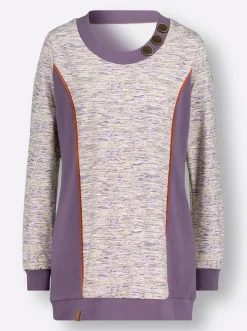Shirts| Sweatshirt in Longform feige-weiß-meliert