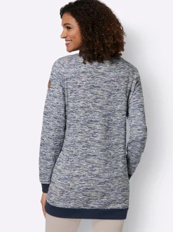 Pullover|Shirts| Sweatshirt in Longform marine-weiß-meliert