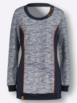 Pullover|Shirts| Sweatshirt in Longform marine-weiß-meliert