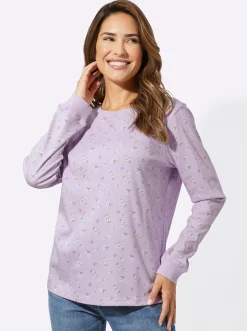 Pullover|Shirts| Sweatshirt mit Blümchen-Print flieder-ecru-bedruckt