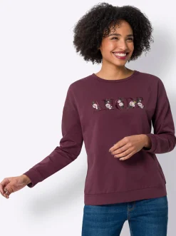 Pullover|Shirts|heine Sweatshirt mit Blumen-Stickerei burgund