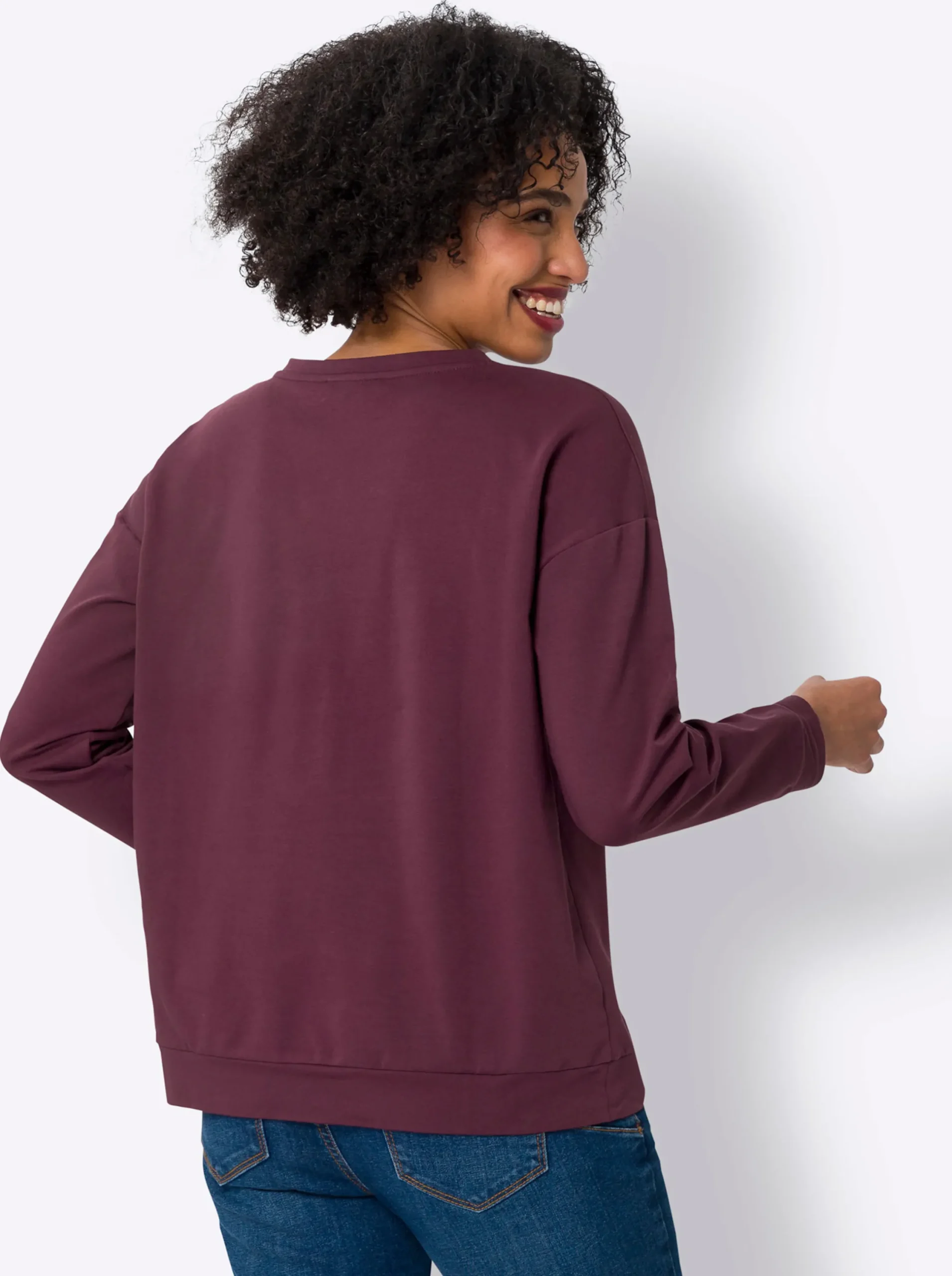 Pullover|Shirts|heine Sweatshirt mit Blumen-Stickerei burgund
