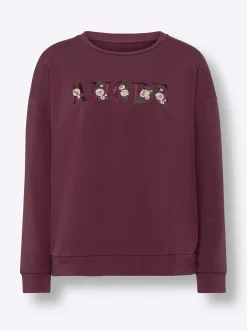 Pullover|Shirts|heine Sweatshirt mit Blumen-Stickerei burgund