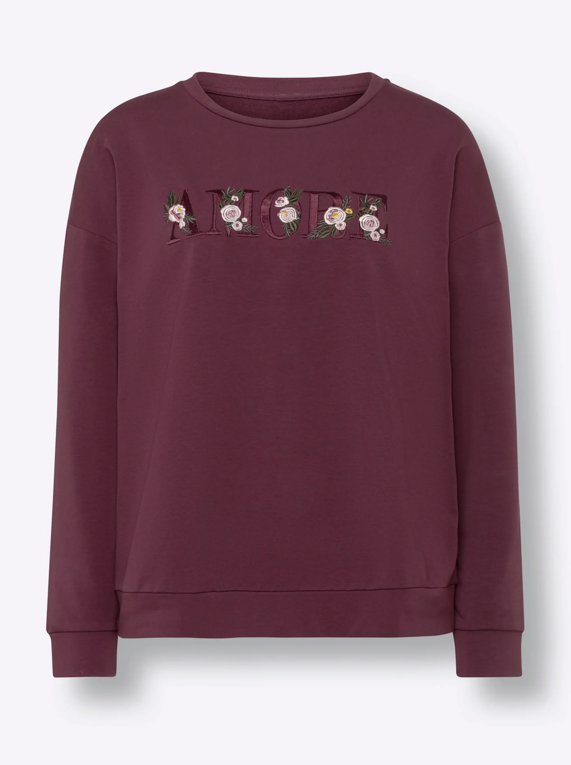 Pullover|Shirts|heine Sweatshirt mit Blumen-Stickerei burgund