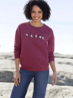 Pullover|Shirts|heine Sweatshirt mit Blumen-Stickerei burgund