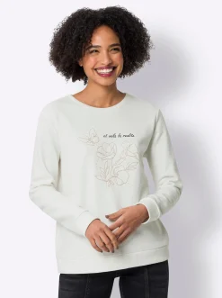 Pullover|Shirts|heine Sweatshirt mit Blumenstickerei ecru