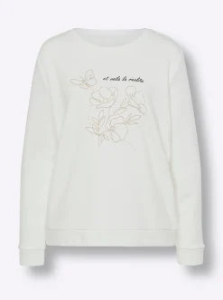 Pullover|Shirts|heine Sweatshirt mit Blumenstickerei ecru
