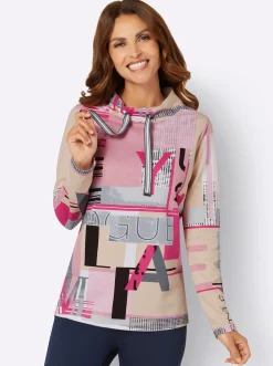 Pullover|Shirts| Sweatshirt mit Buchstaben-Print fuchsia-ecru
