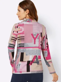 Pullover|Shirts| Sweatshirt mit Buchstaben-Print fuchsia-ecru