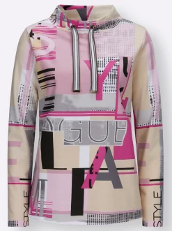 Pullover|Shirts| Sweatshirt mit Buchstaben-Print fuchsia-ecru