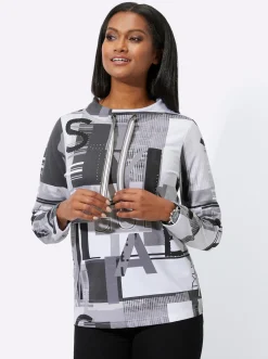 Pullover|Shirts| Sweatshirt mit Buchstaben-Print schwarz-ecru