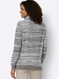 Pullover| Sweatshirt mit elastischen Bündchen grau-ecru-bedruckt