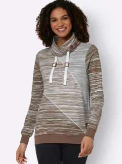 Shirts| Sweatshirt mit elastischen Bündchen braun-ecru-bedruckt