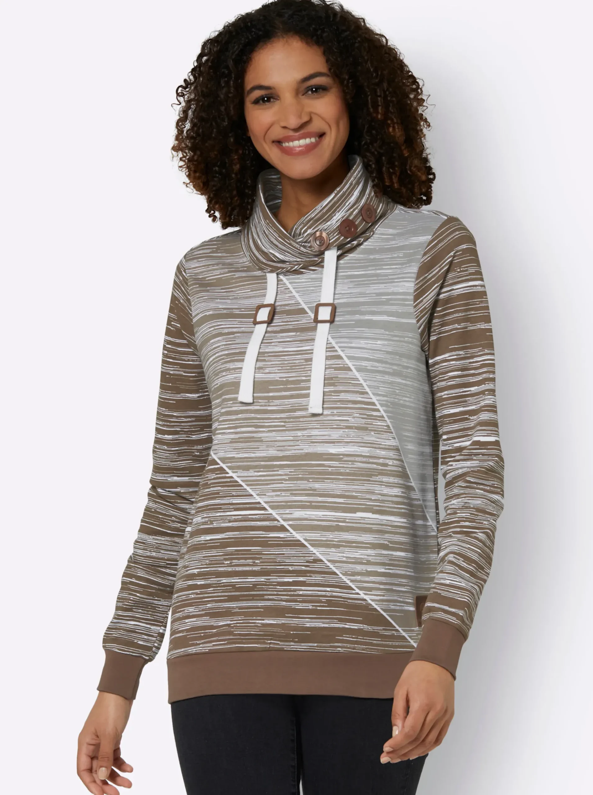 Shirts| Sweatshirt mit elastischen Bündchen braun-ecru-bedruckt