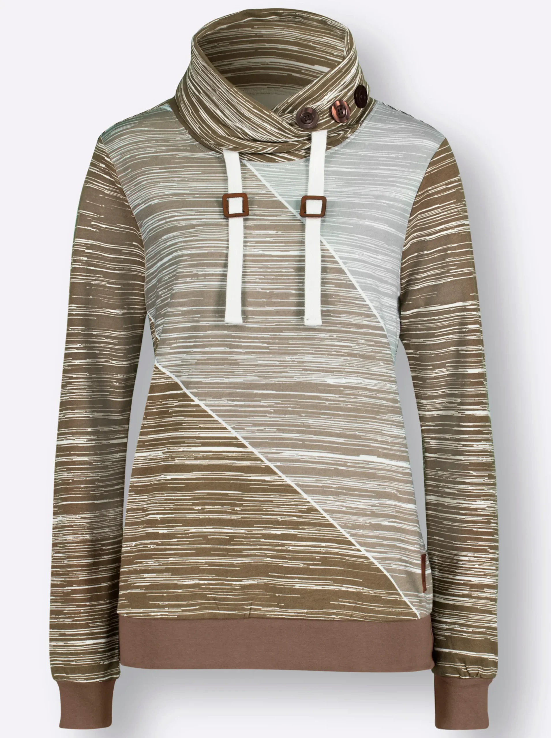 Shirts| Sweatshirt mit elastischen Bündchen braun-ecru-bedruckt