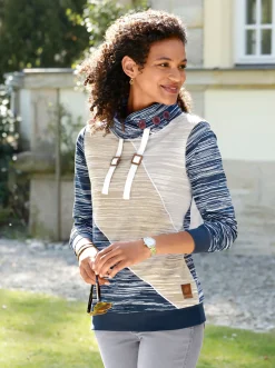 Pullover| Sweatshirt mit elastischen Bündchen dunkelblau-ecru-bedruckt