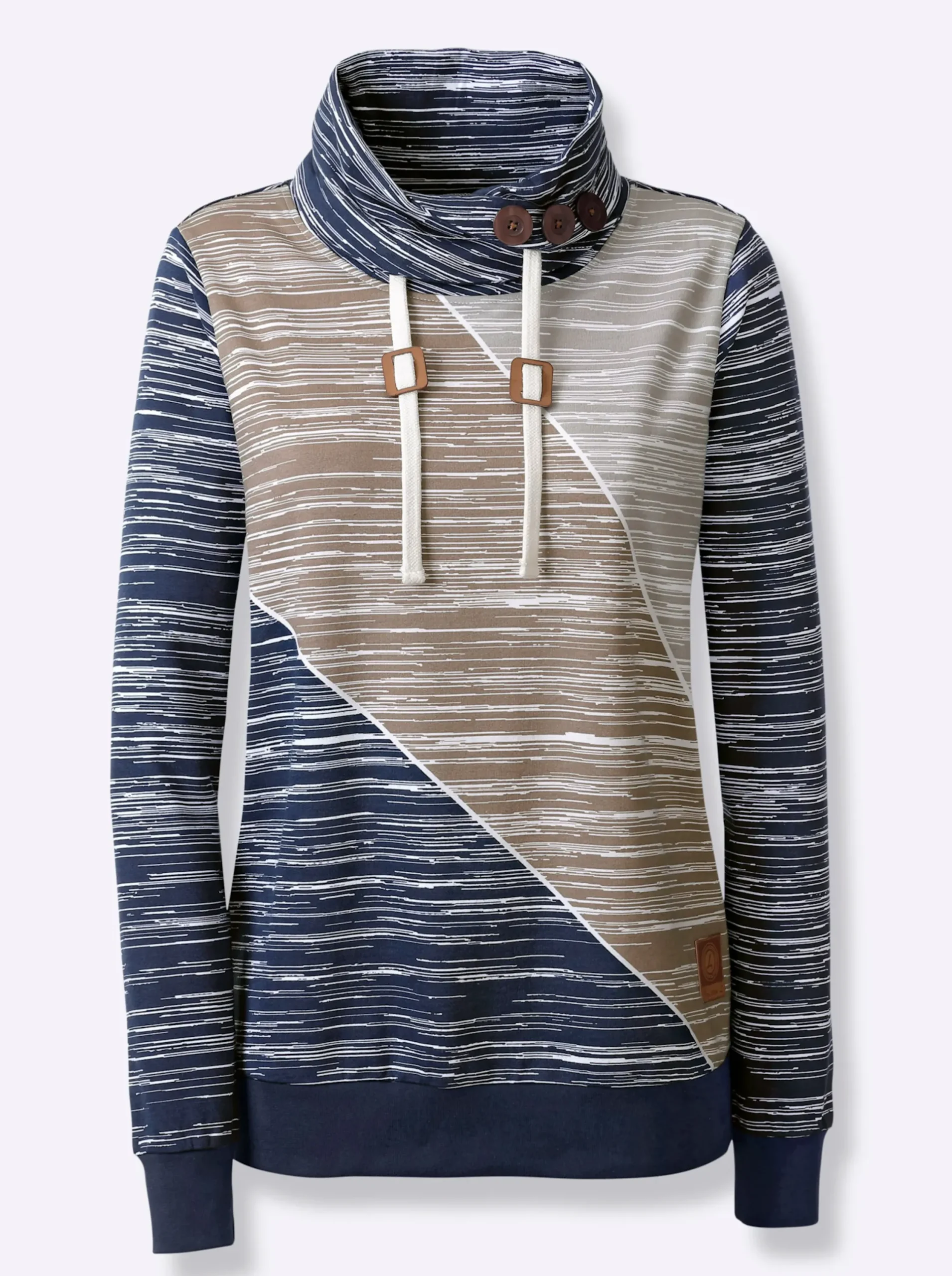 Pullover| Sweatshirt mit elastischen Bündchen dunkelblau-ecru-bedruckt