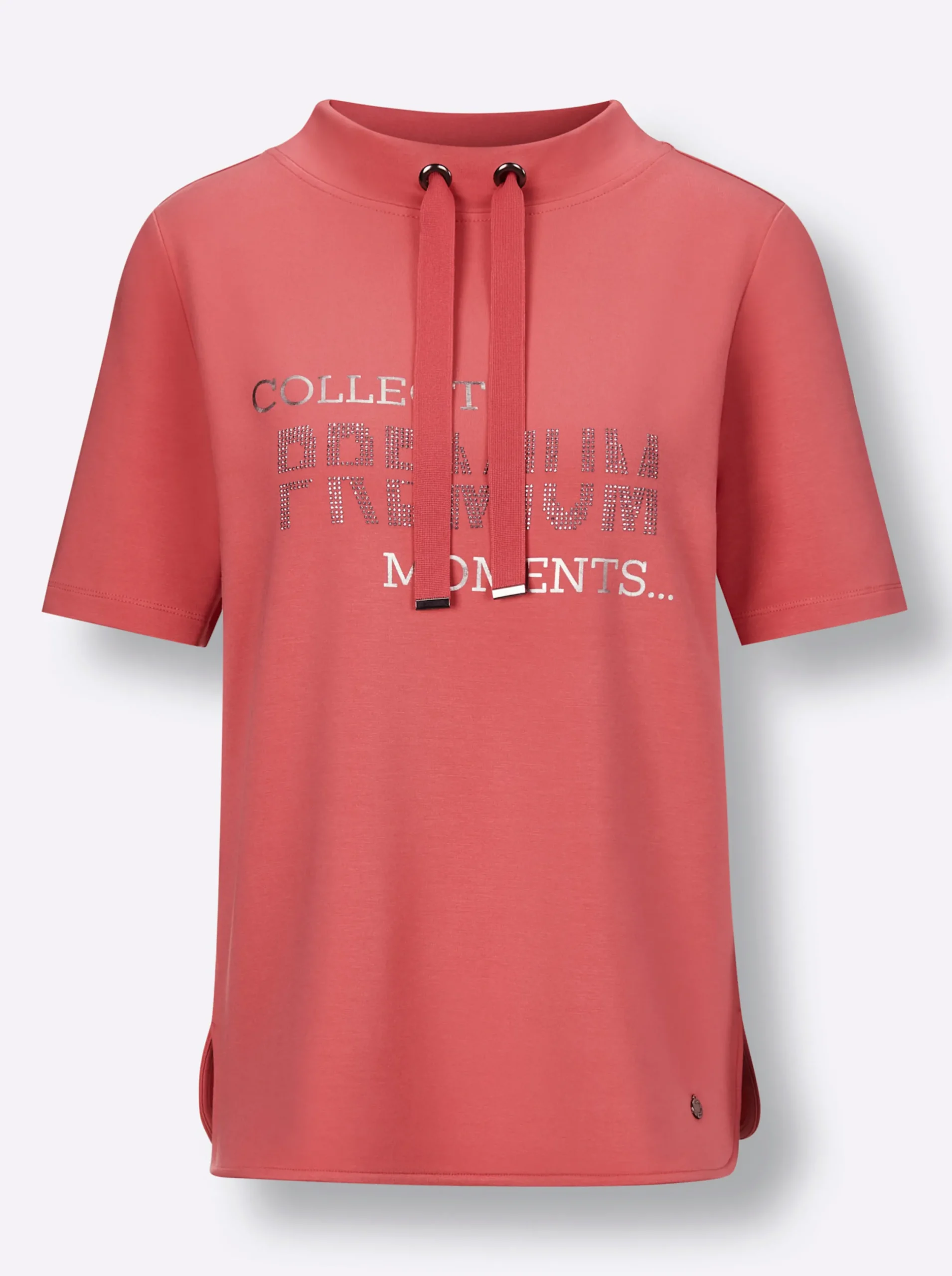 Pullover|CREATION L PREMIUM Sweatshirt mit Folienprint und Glitzersteinchen grapefruit