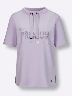 Shirts|CREATION L PREMIUM Sweatshirt mit Folienprint und Glitzersteinchen flieder