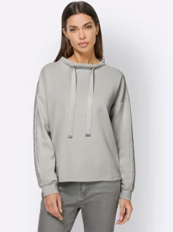 Pullover|heine Sweatshirt mit Galonstreifen aus Ziersteinchen hellgrau