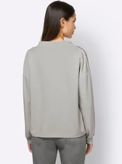 Pullover|heine Sweatshirt mit Galonstreifen aus Ziersteinchen hellgrau