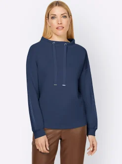 Pullover|heine Sweatshirt mit Galonstreifen aus Ziersteinchen dunkelblau