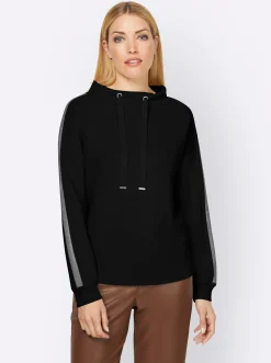 Pullover|heine Sweatshirt mit Galonstreifen aus Ziersteinchen schwarz