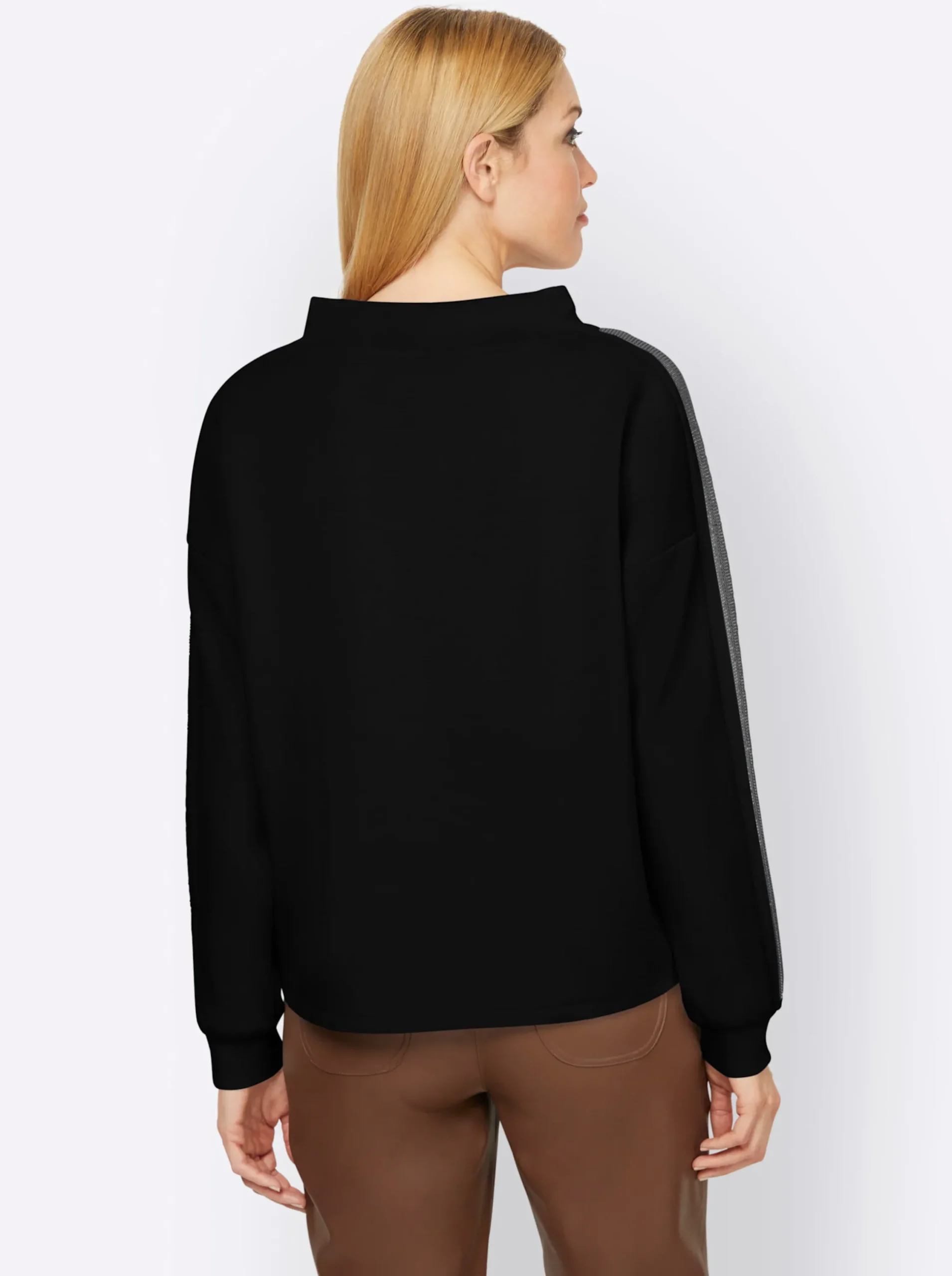 Pullover|heine Sweatshirt mit Galonstreifen aus Ziersteinchen schwarz