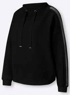 Pullover|heine Sweatshirt mit Galonstreifen aus Ziersteinchen schwarz