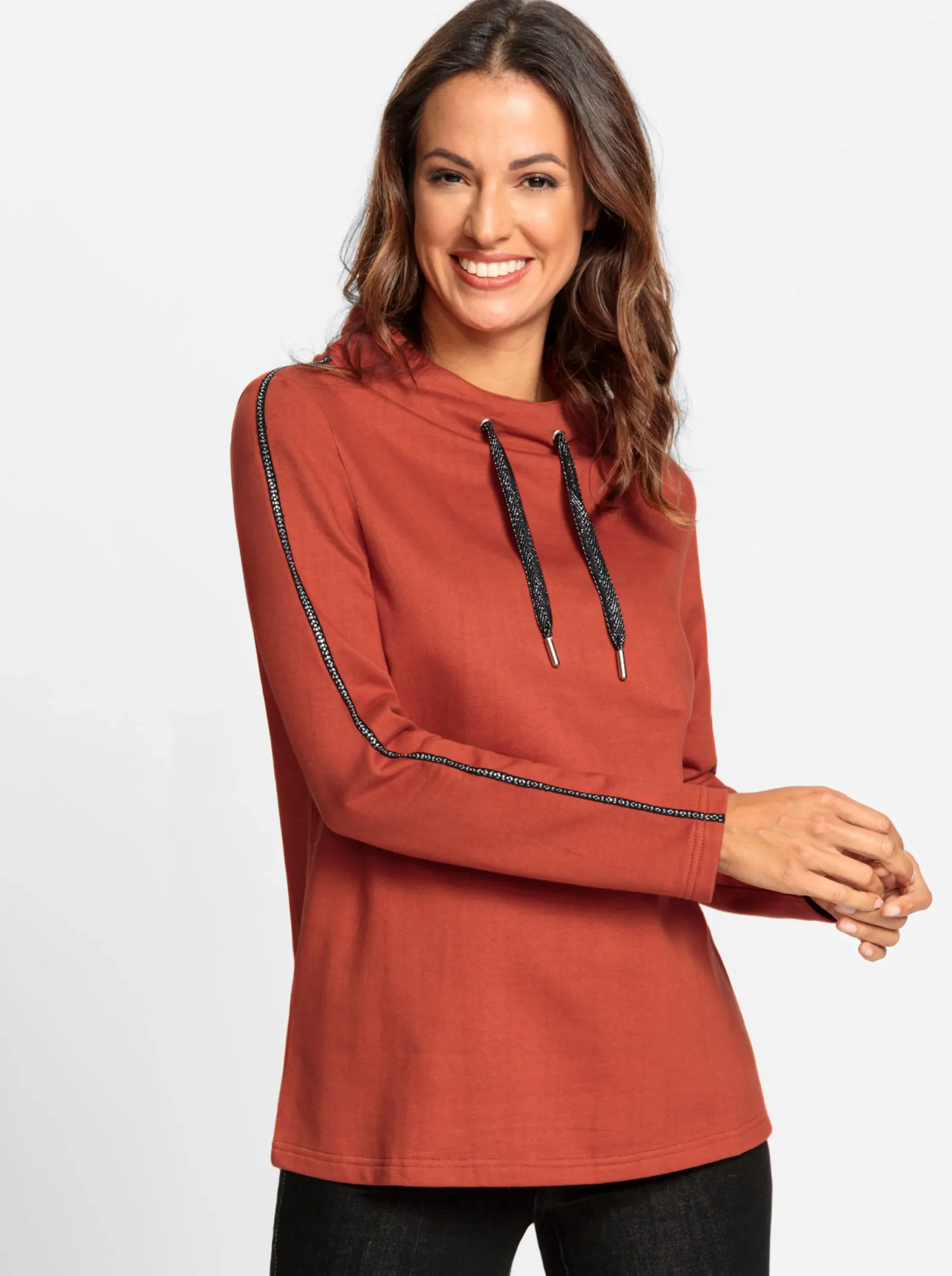 Pullover|Shirts| Sweatshirt mit Glitzer-Details rostrot