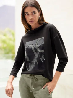 Pullover|heine Sweatshirt mit Glitzer-Print im Vorderteil schwarz